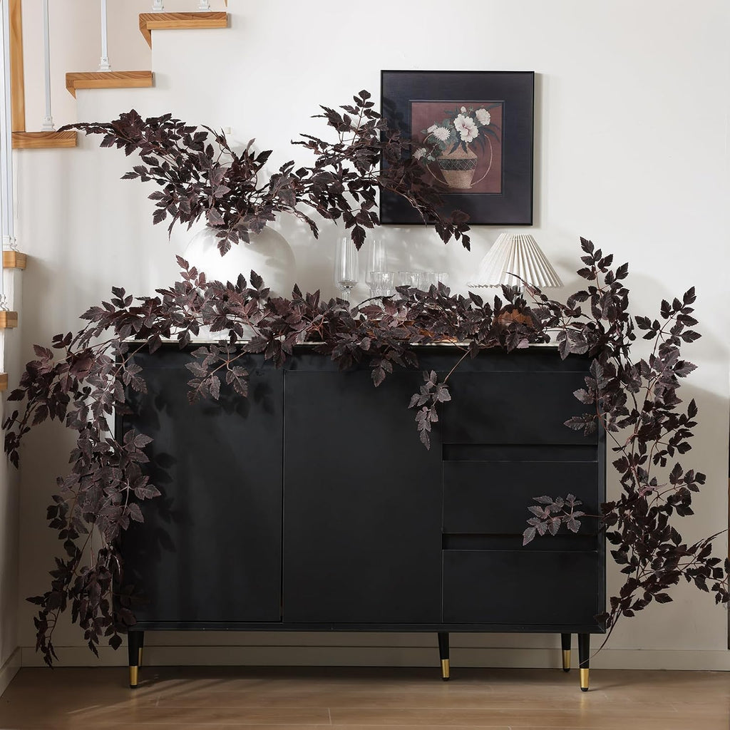 Mizii 10FT Artificial Vines Garlands Burgundy Faux Cimicifuga Vine Garland Silk Leaves Greenery Hanging Plants Fall Decoration for Table Centerpieces Mantle Room Thanksgiving Halloween Decor (10 FT)