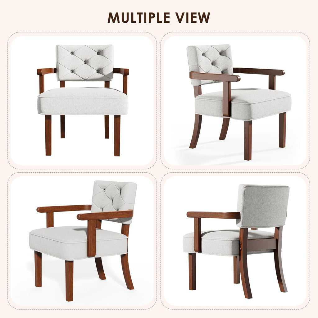 Accent Chairs Set of 2, Mid-Century Modern Arm Chairs with Wood Arms