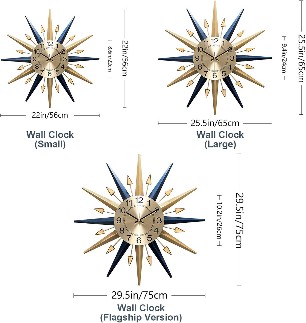 Starburst Large Wall Clock,Mid Century Decorative Wall Clock