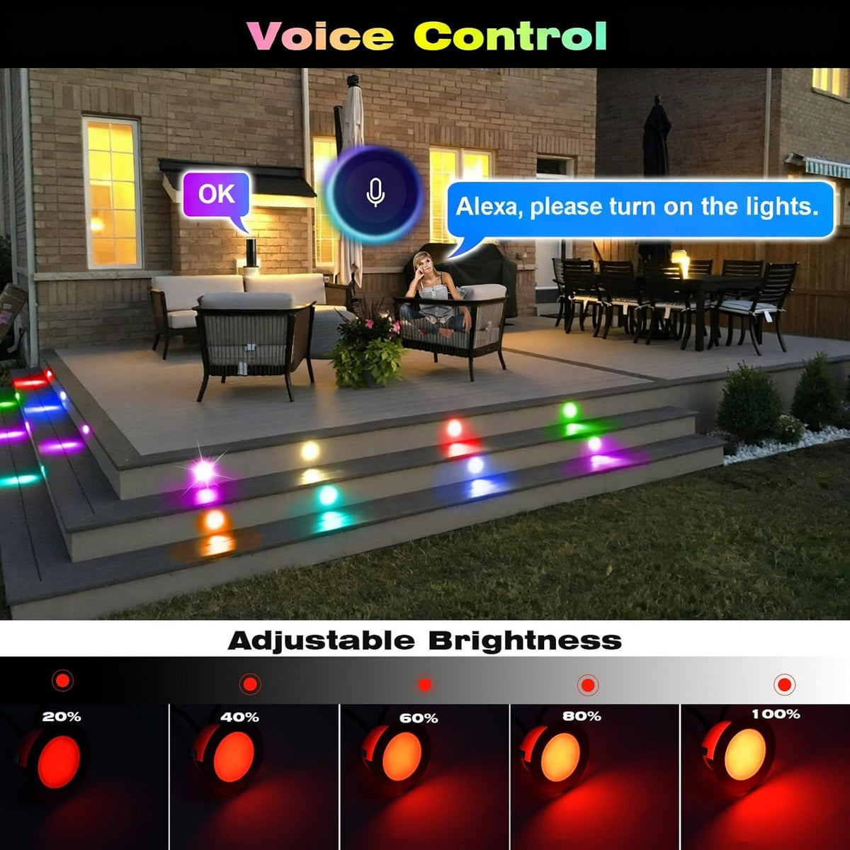 Recessed LED Deck Lights Kit, 6 Pack Φ1.77 WiFi Pixel RGBW+IC Multicolor
