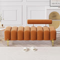 52.2" Velvet Upholstered Bench Ottoman with Adjustable Backrest, Orange