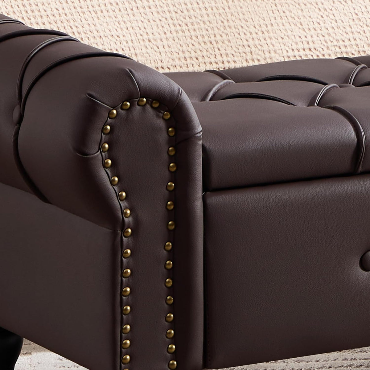 Storage Bench 51" Faux Leather End of Bed Benches Dark Brown