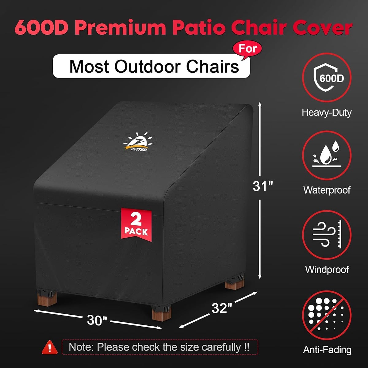 zettum patio chair covers 2 pack - 600d shown in use