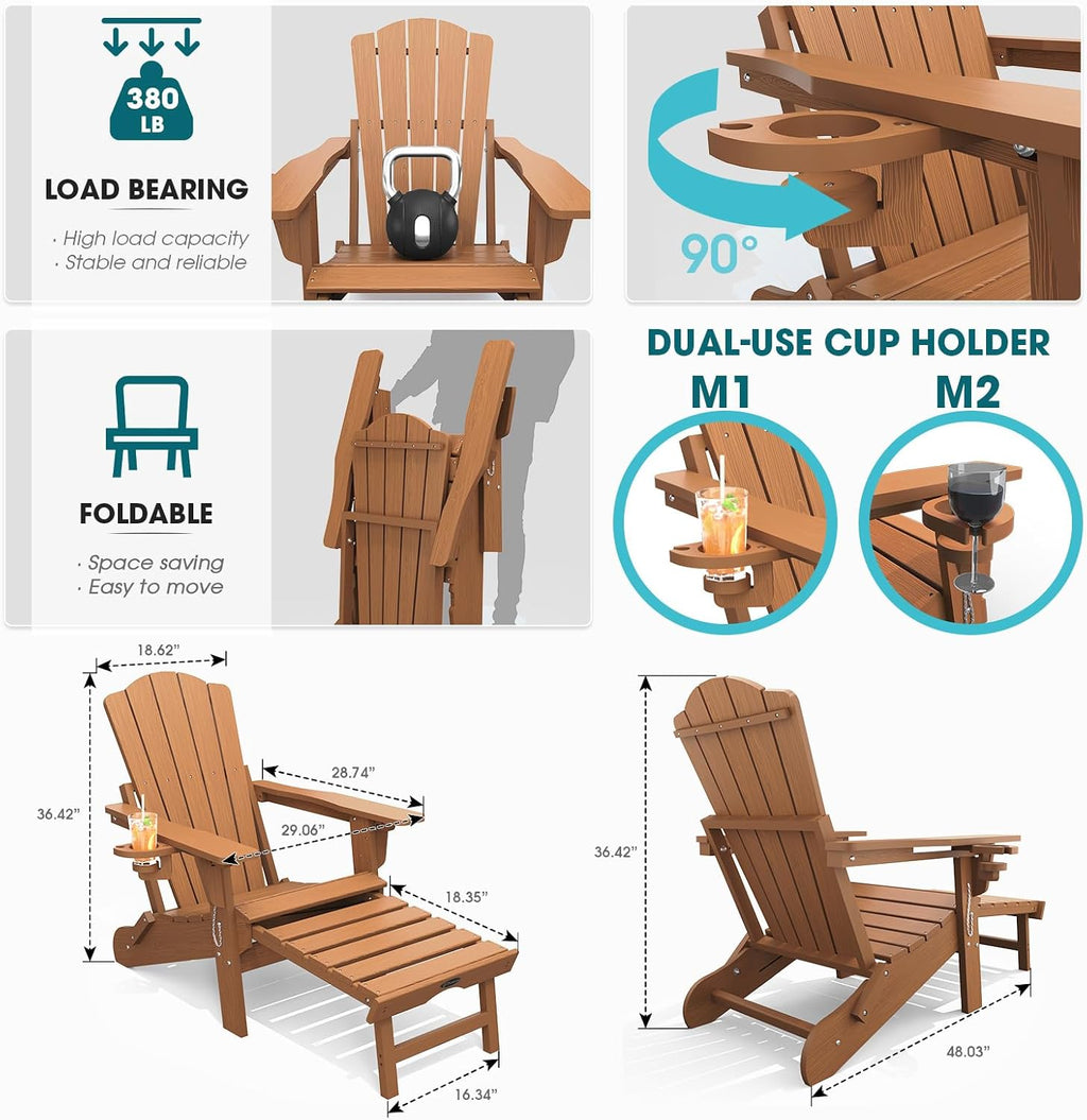 THOEOE Folding Adirondack Chairs Set of 4, Outdoor Patio Fire Pit Chairs