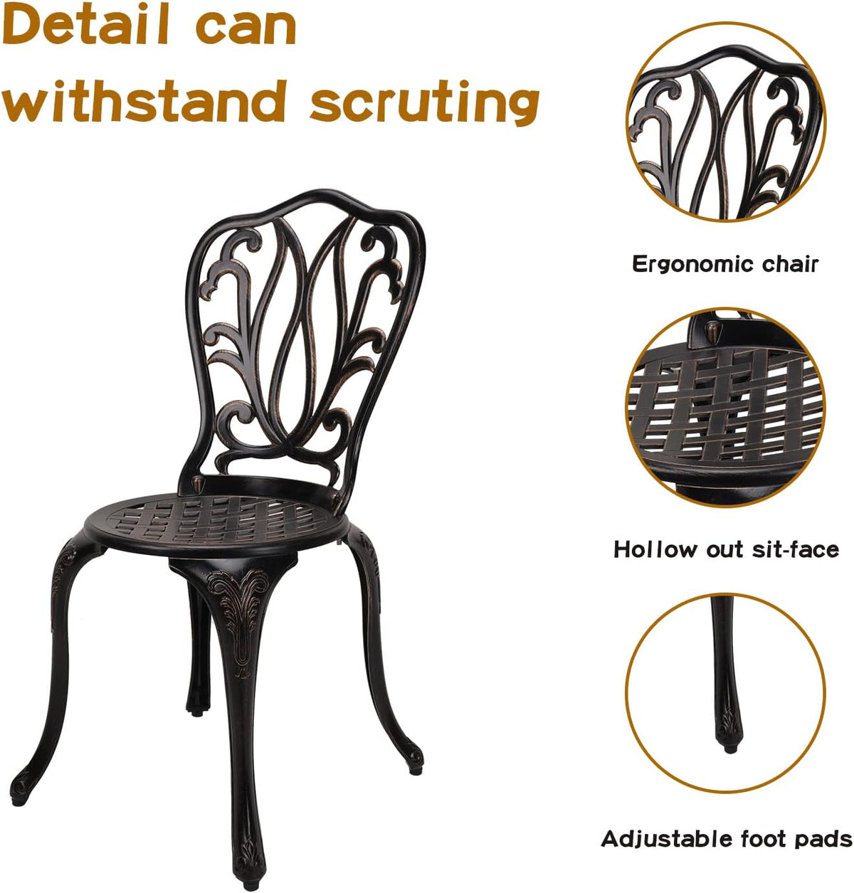 yksy&yksy 3-piece patio bistro furniture set cast-aluminum bistro showing dimensions