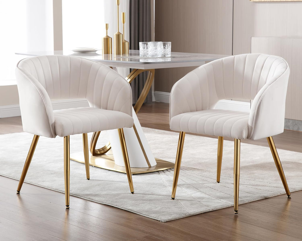 KCC Velvet Desk Chair Upholstered Tufted Chairs Dining Chairs 1 PC & Cream