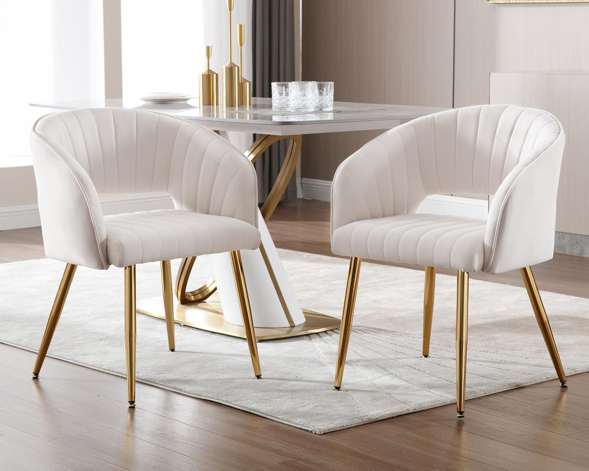 KCC Velvet Desk Chair Upholstered Tufted Chairs Dining Chairs 1 PC & Cream
