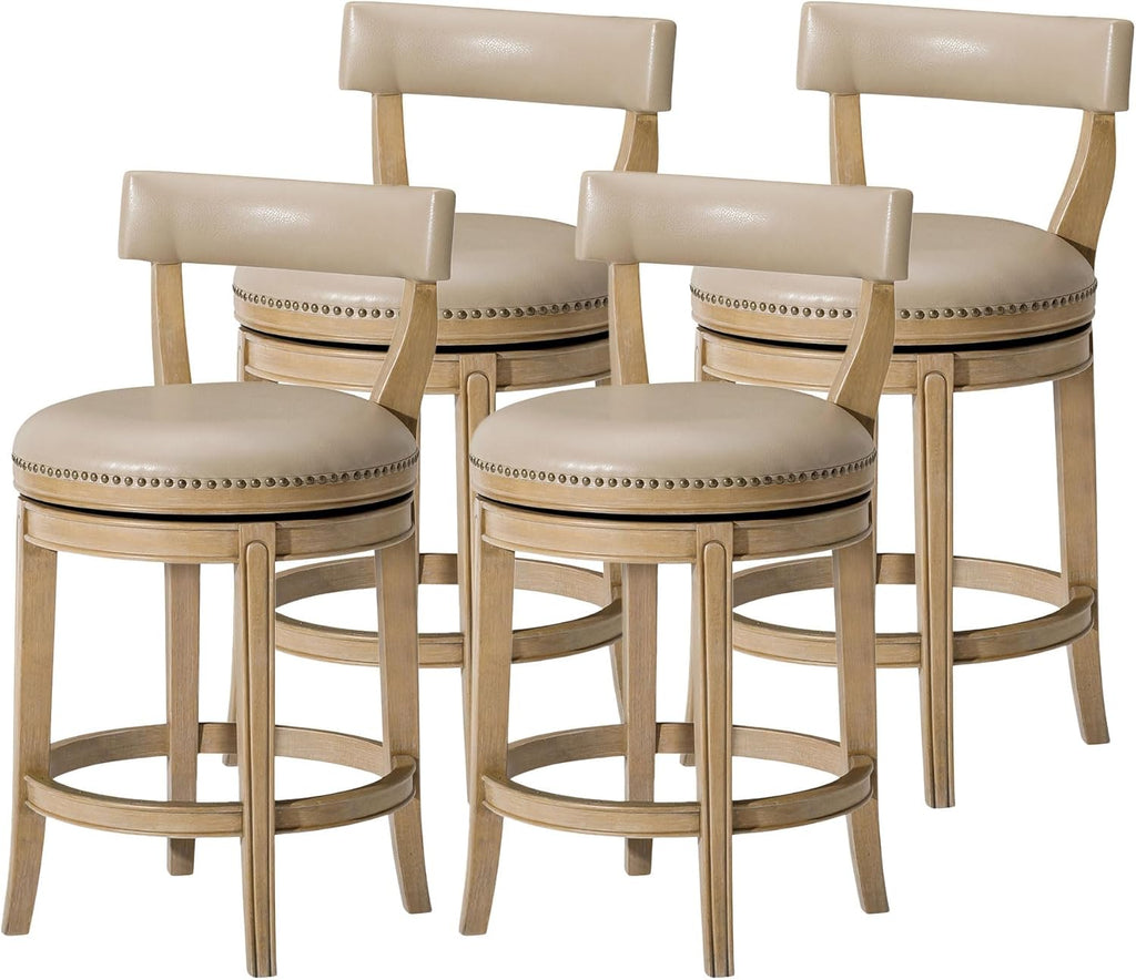 Maven Lane Alexander Counter Stool, Brown, Beige Leather, 26", Set of 4
