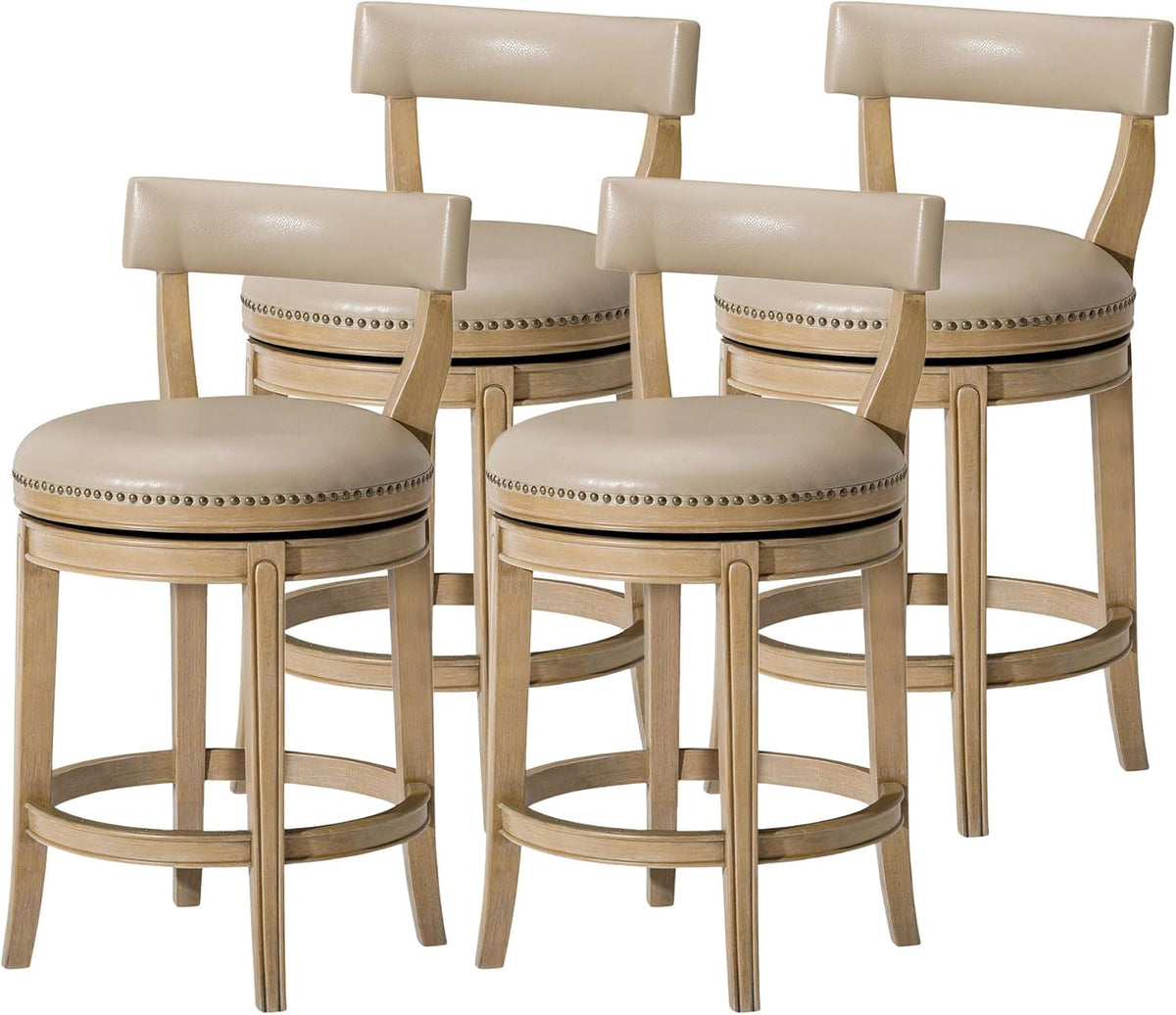 Maven Lane Alexander Counter Stool, Brown, Beige Leather, 26", Set of 4