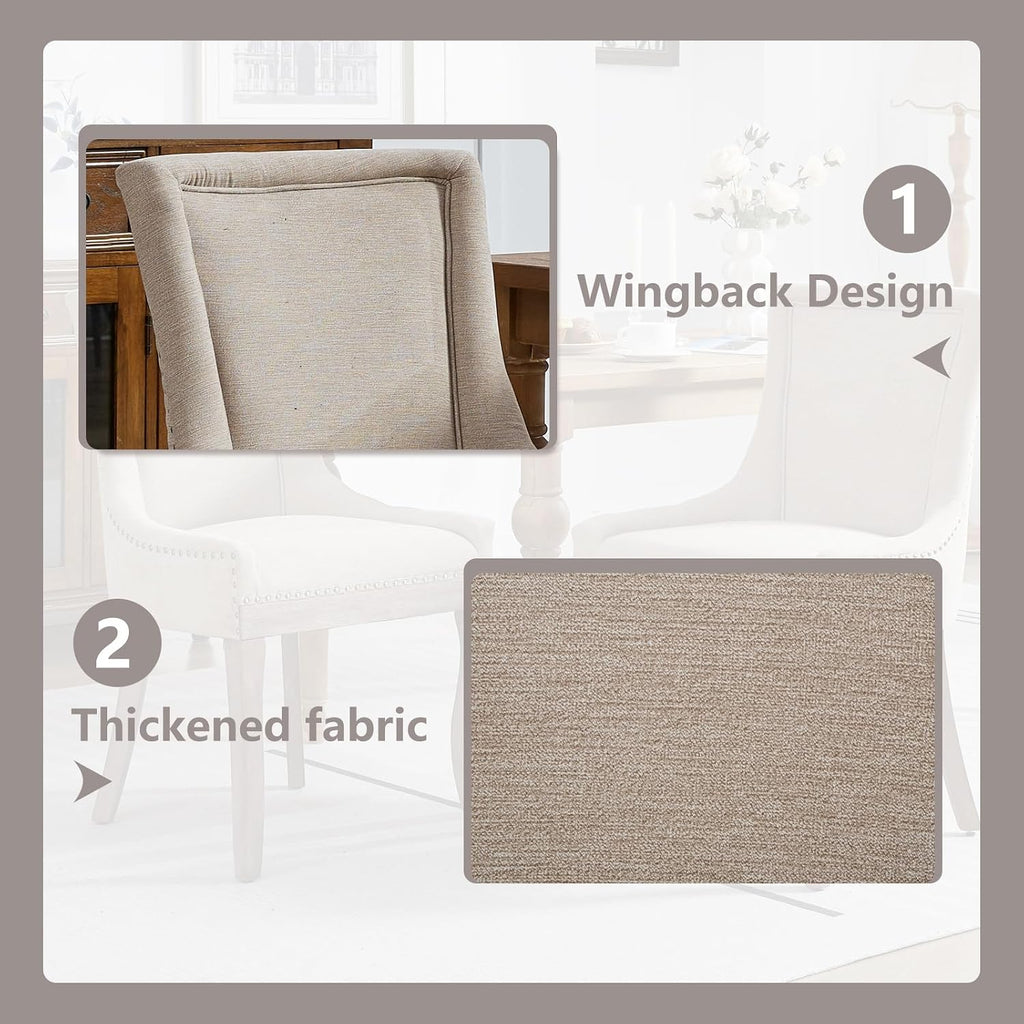 Beige Dining Chairs Set of 6, Fabric Upholstered Kitchen Chairs