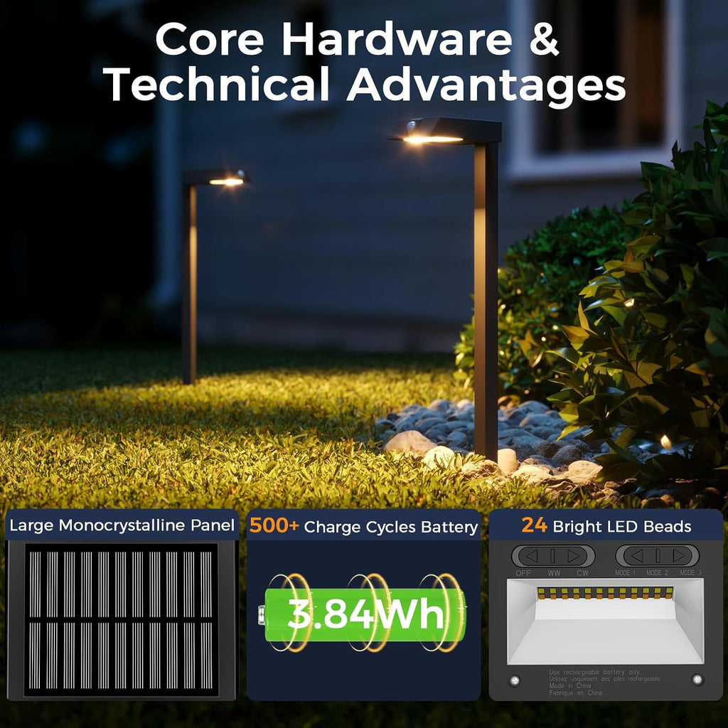 XMCOSY+ Solar Pathway Lights, 4 Pack Metal Motion Sensor Outdoor Lights