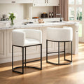 26" H Counter Height Bar Stools Set of 3, Modern Barrel Counter Stools with Backrest and Arms, Linen Fabric Upholstered Accent Barstools for Kitchen Island,Support 450 LBS (White)