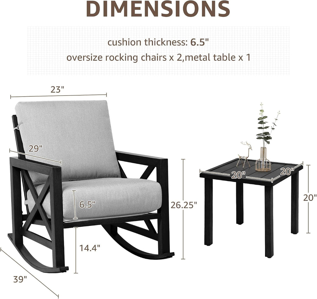 NATURAL EXPRESSIONS 3 Piece Patio Rocking Bistro Set, 6.5'' Thick Cushions