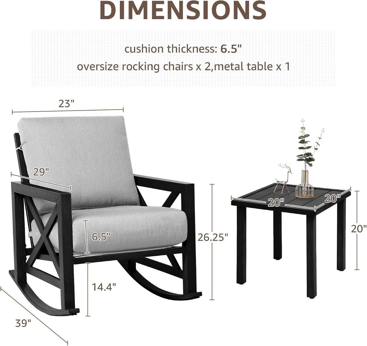 NATURAL EXPRESSIONS 3 Piece Patio Rocking Bistro Set, 6.5'' Thick Cushions