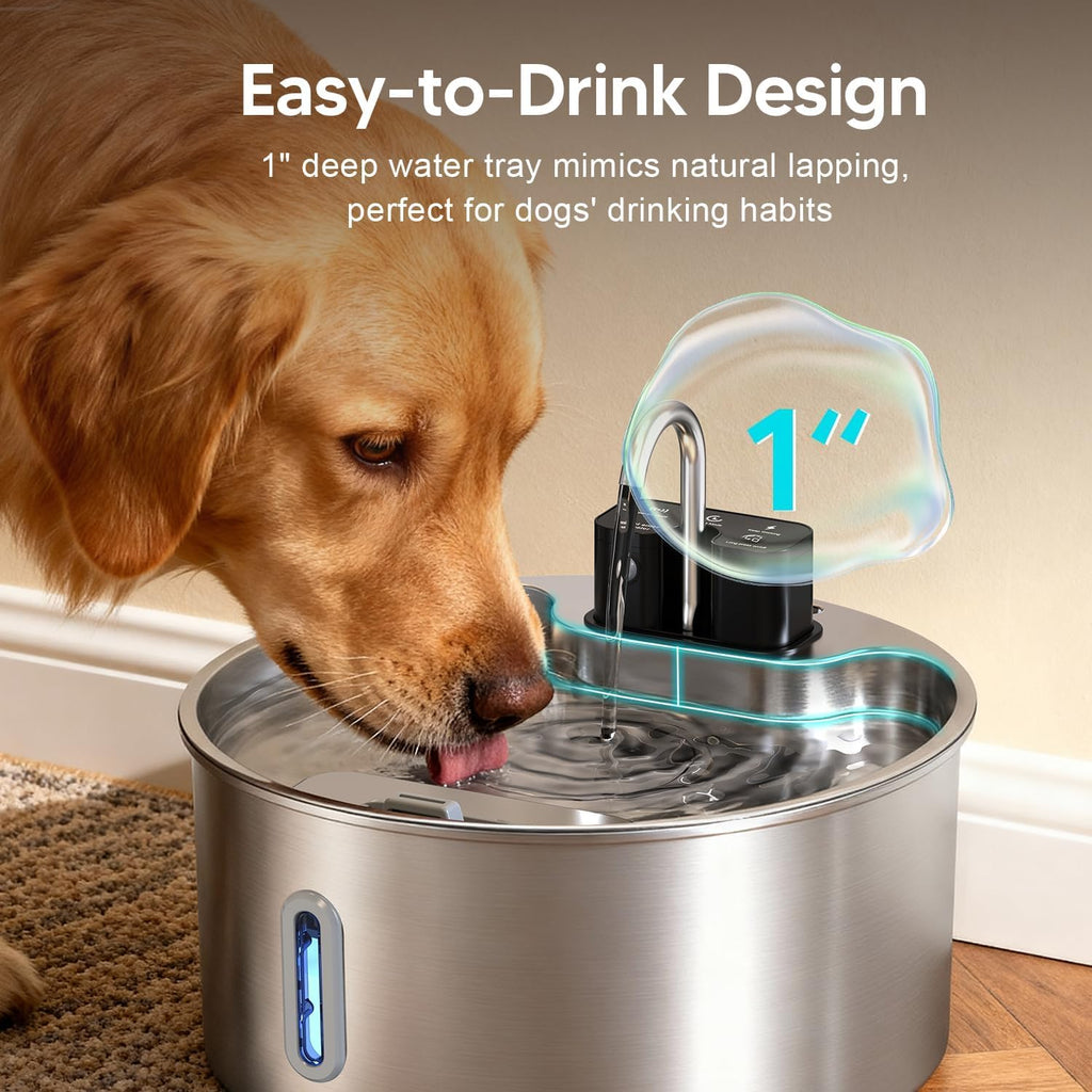 Voluas 7L Wireless Dog Water Fountain with 1 Filter, Stainless Steel