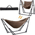 Ainfox Hammock with Foldable Stand, 2 in 1 Hammock and Swinging Chair with Carrying Bag, Portable Camping Chair Suitable for Outside, Swing,Patio,Garden,Camping Trip Coffee