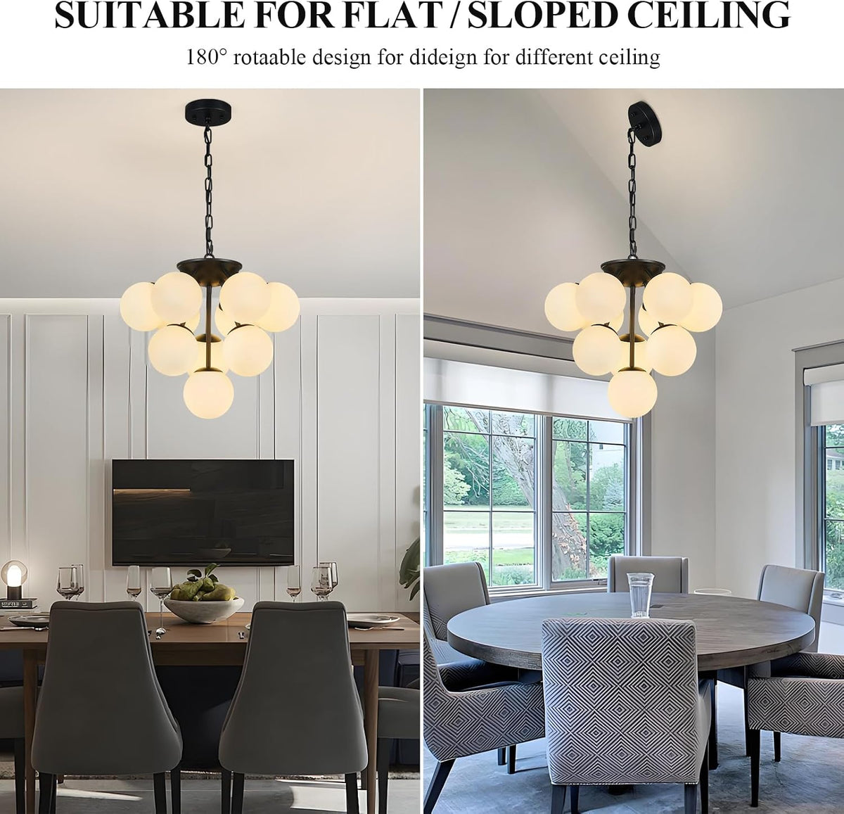 10 Lights Globe Pendant Light Mid Century Pendant Lighting Modern Black Sputnik Chandelier Dining Room Pendant Lights for Kitchen Island Living Room Bedroom Staircase