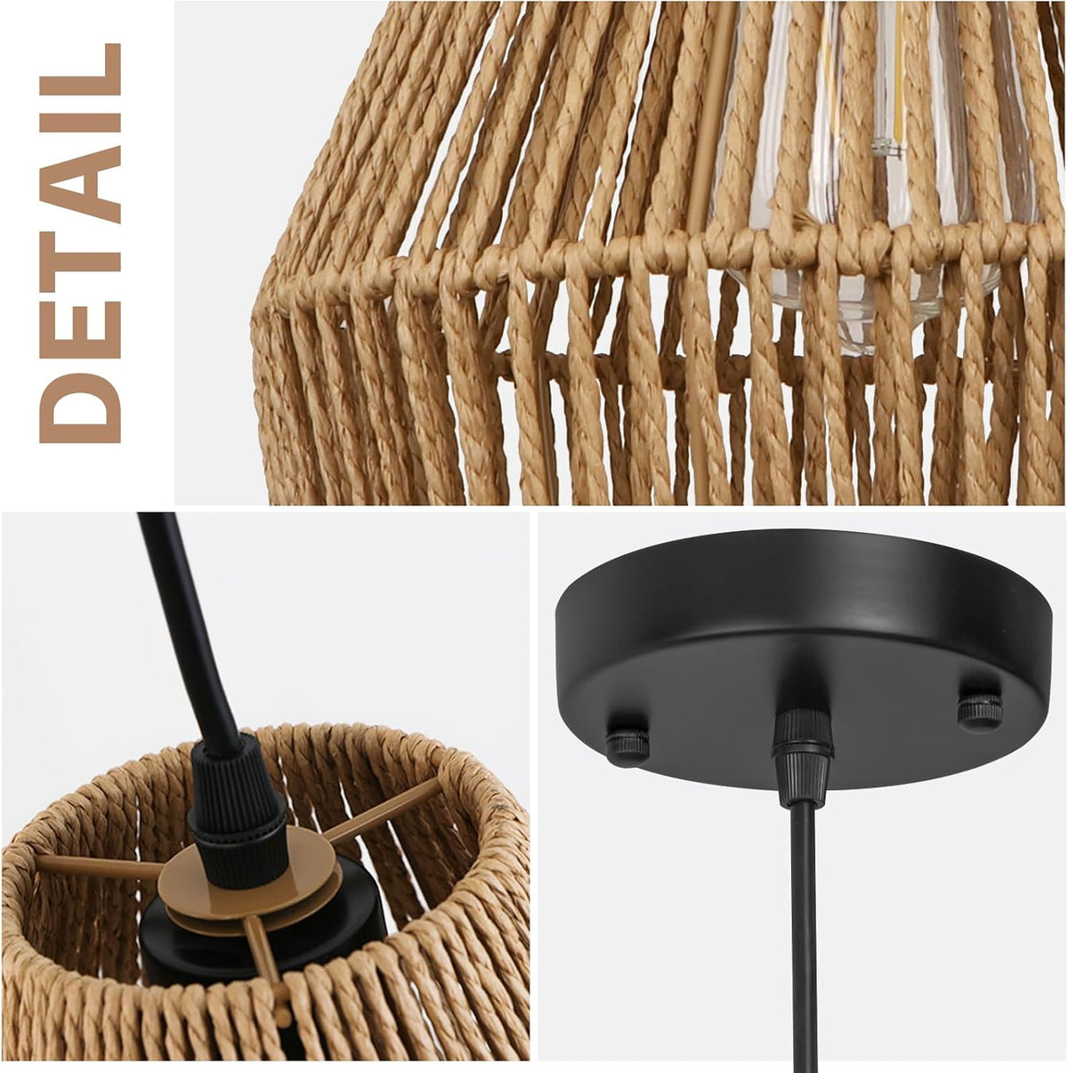 8.7'' rattan pendant light fixtures, boho basket hanging showing dimensions