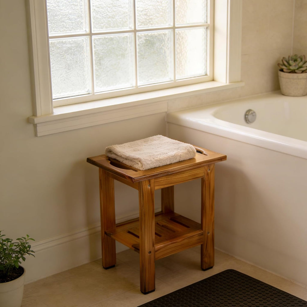 Utoplike Teak Shower Stool, Compact Showers Bench, Foot Rest Shaving Legs