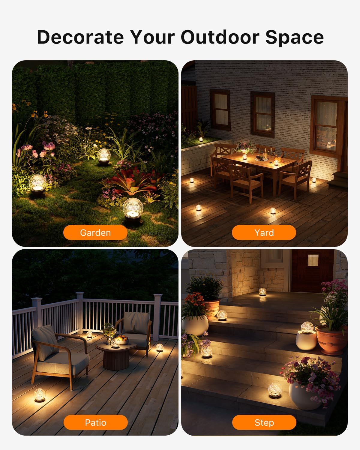 8 Pack 3.94" Warm White Solar Powered Crackle Glass Orb LED Lights