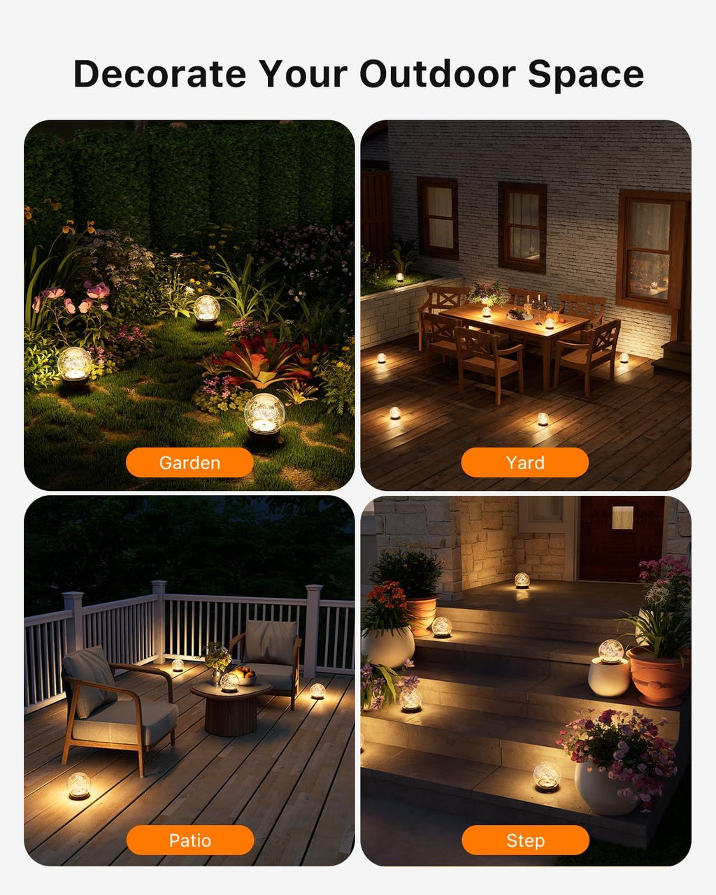 4 Pack 3.94" Warm White Solar Powered Cracked Glass Globe Lights