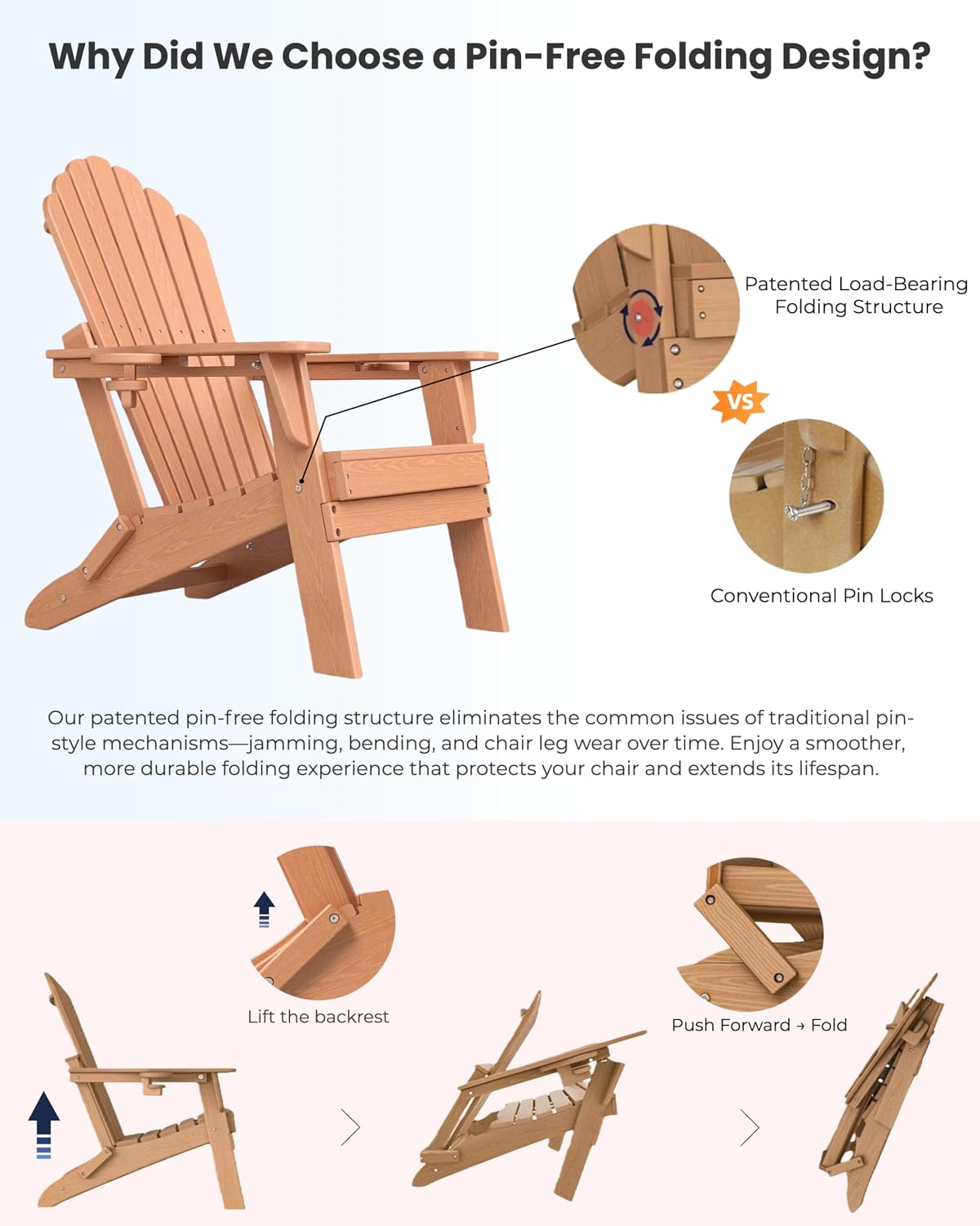 HDPE Folding Adirondack Chair with Dual Cup Holders, Cedar