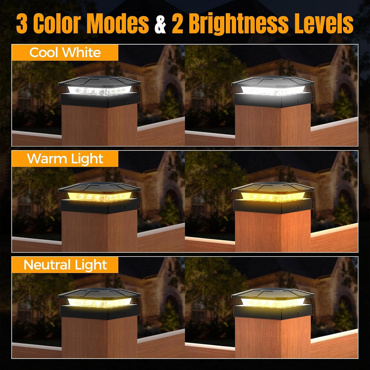 4x4 Solar Fence Post Cap Lights Outdoor Waterproof, 8 Pack