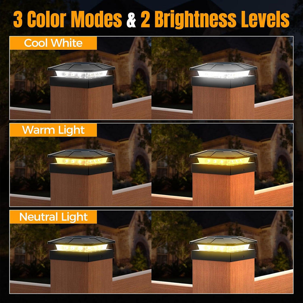 4x4 solar fence post cap lights outdoor waterproof shown in use
