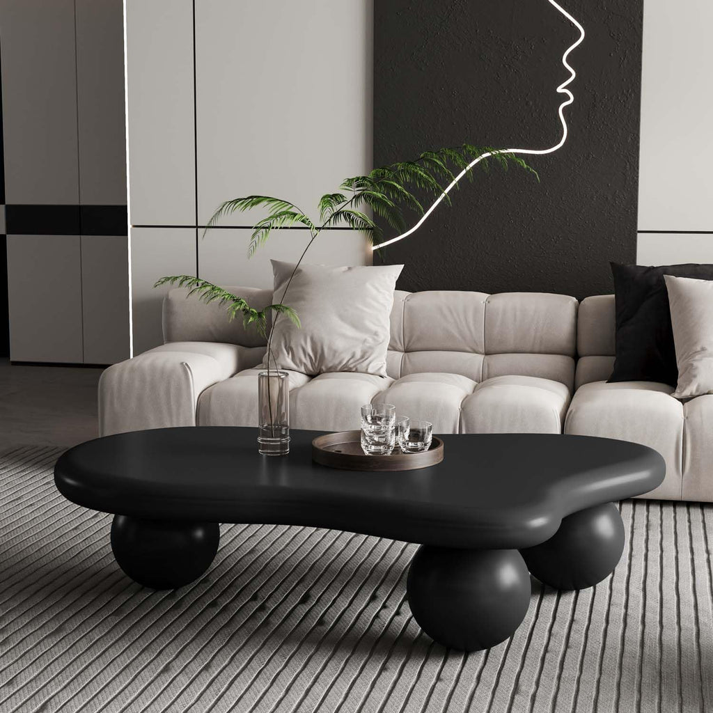 47" Modern Black Coffee Table Cloud Shape Low Center Table Cute Irregular