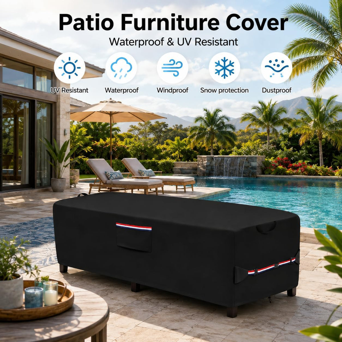Outdoor Chaise Lounge Cover for 4-6 Stackable Patio Chaise Lounge Chairs