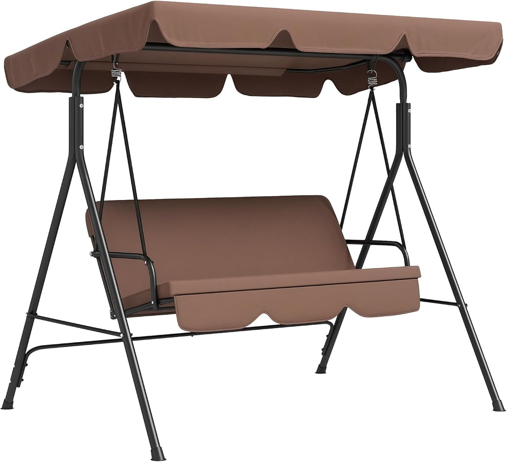 Outsunny 3-Person Porch Swing w/Stand Adjustable Tilt Canopy, Brown