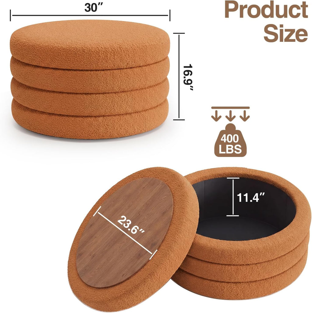 FiveWillowise 30 Inch Round Ottoman with Storage,Large Sherpa Coffee Table
