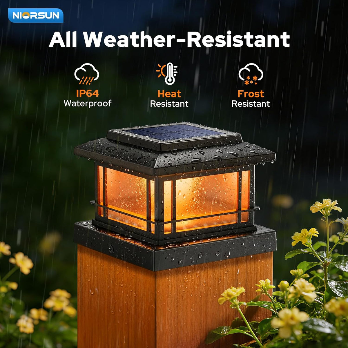 NIORSUN 4x4 Post Solar Lights with Flame Light &3 Color Temps,12 Pack Black