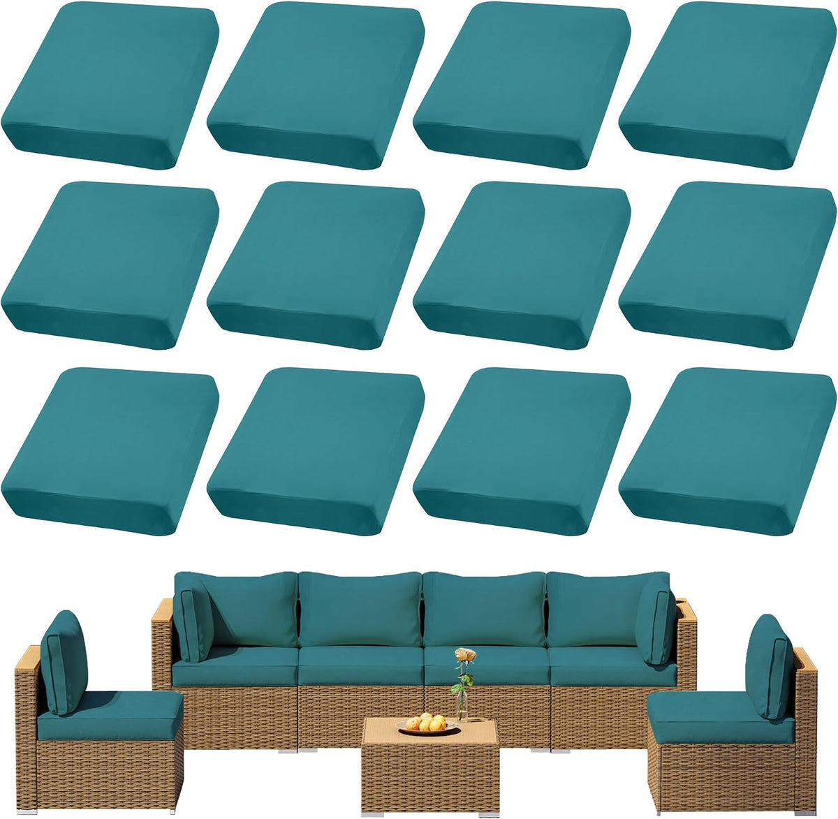 12Pcs Outdoor Cushion Covers, Elastic Patio Cushion Covers