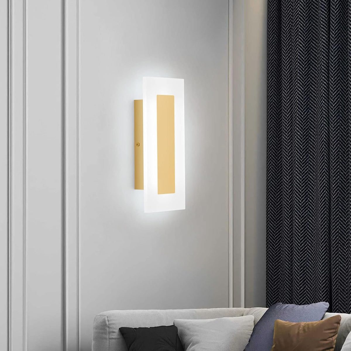 LMQNINE Modern LED Acrylic Gold Wall Sconce White Light 6000K for Bedroom Corridor Stairs Bathroom Indoor Lighting Fixture Lamps Home Room Decor (2- Pack)…