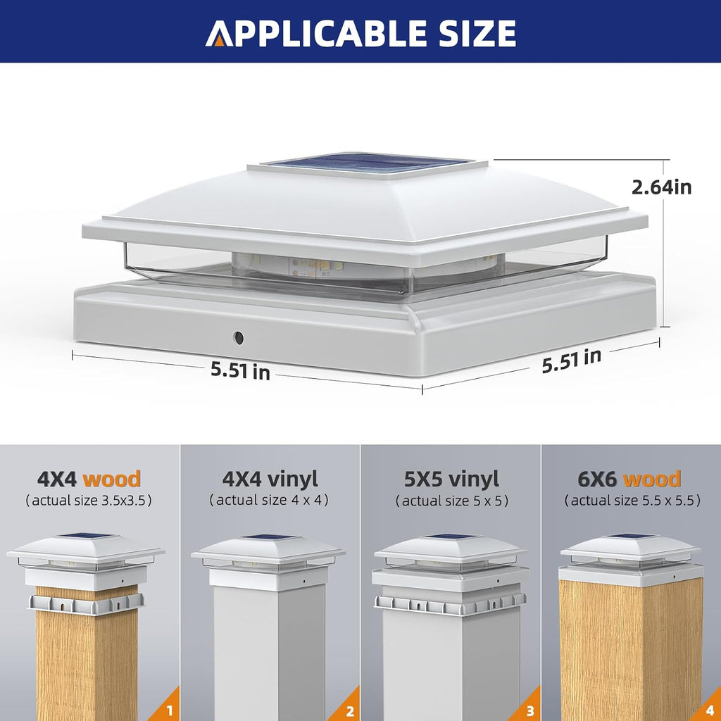 aponuo solar post cap lights - 12 pack showing dimensions