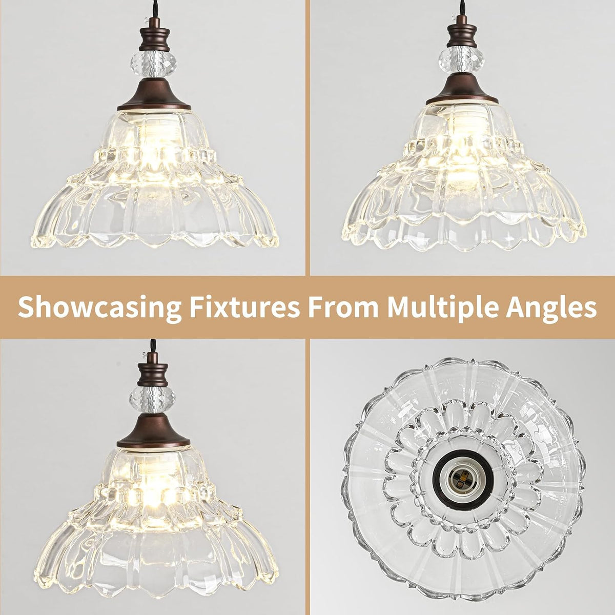 1 Piece Vintage Chandelier in Oil Rubbed Bronze Finish with Flower-Shaped Glass Shade, Retro Pendant Light for Kitchen, Hanging Light Fixture for Dining Room, Hallway, Living Room, Bedroom