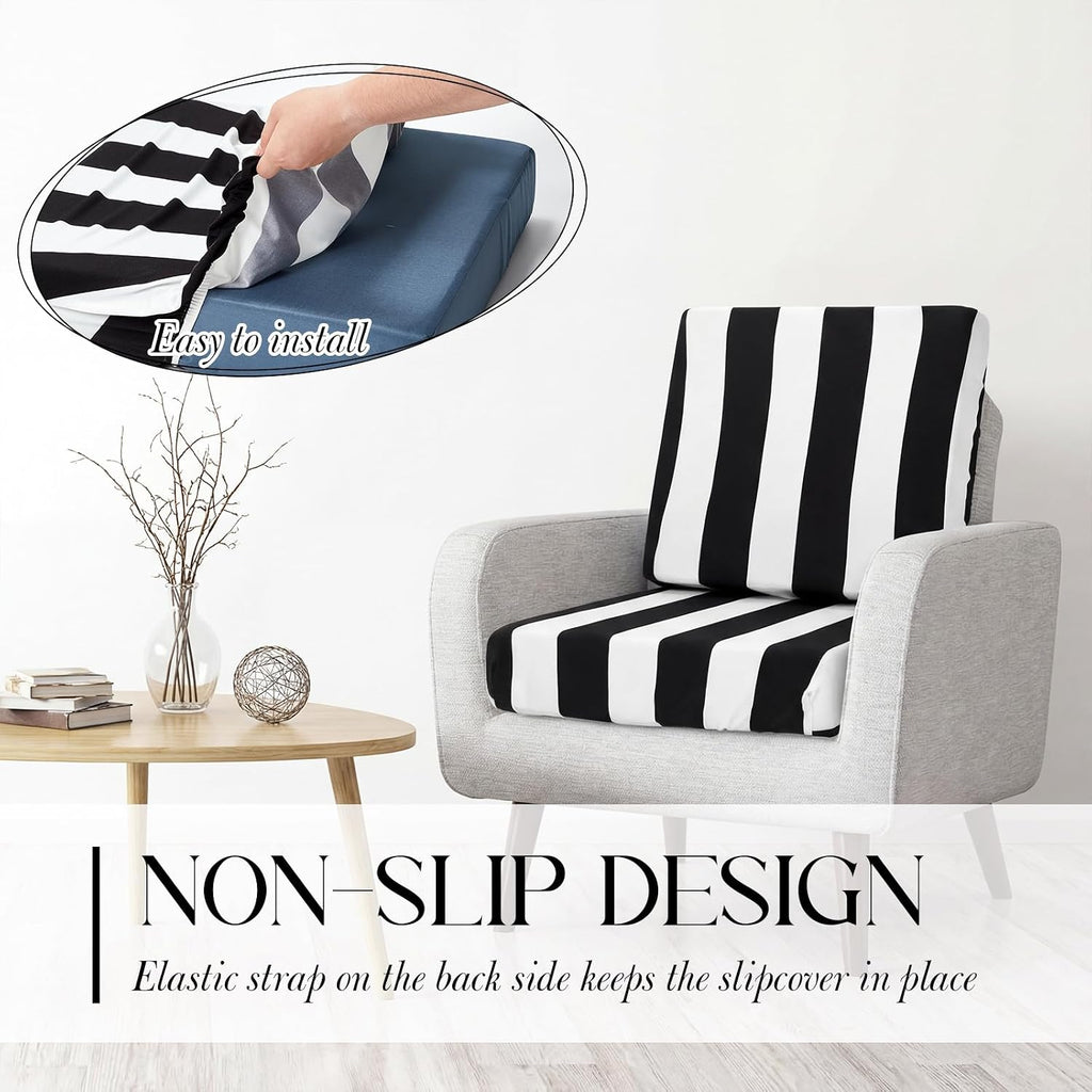 Newwiee 12 Pc Patio Stretch Cushion Covers,Black White,Stripes