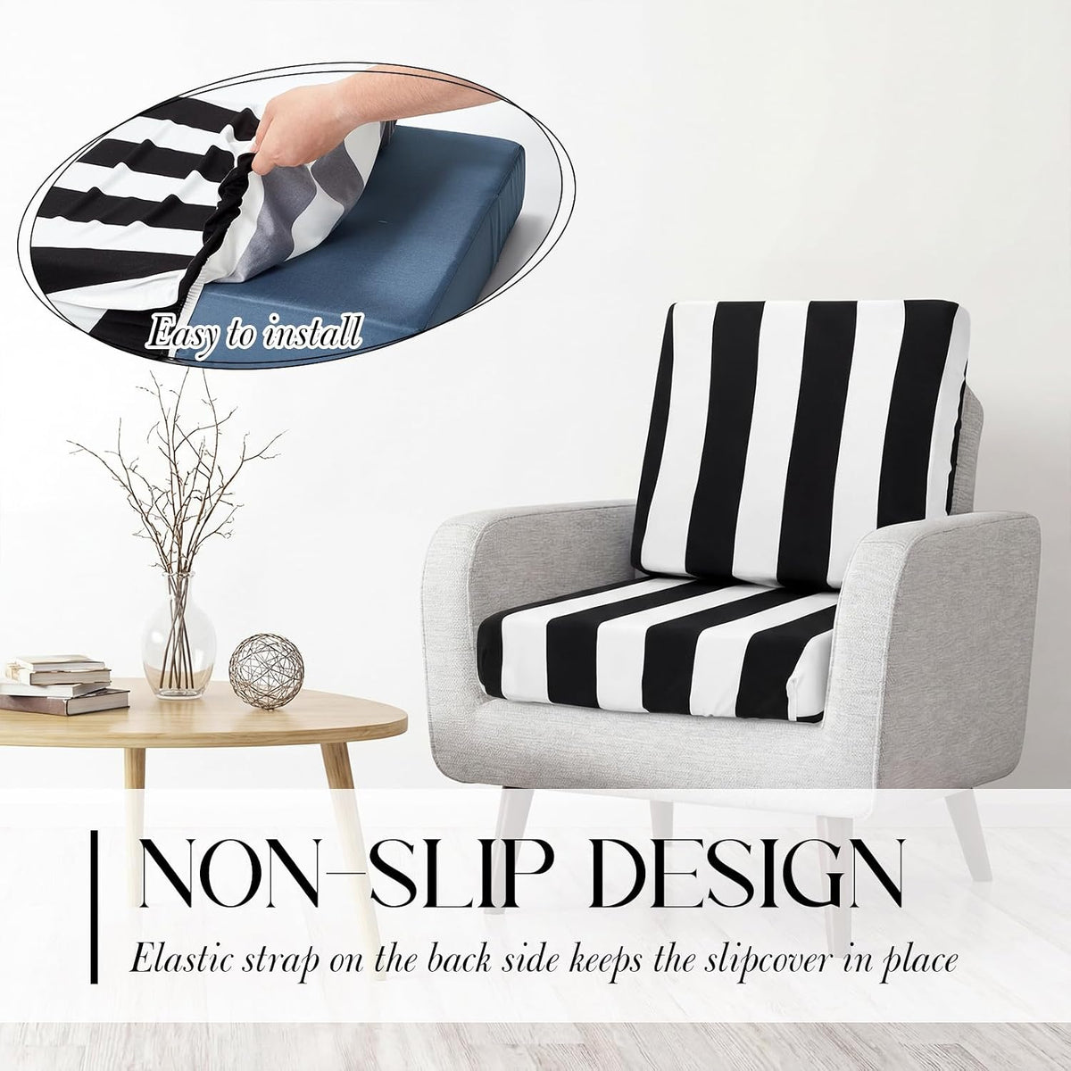 Newwiee 12 Pc Patio Stretch Cushion Covers,Black White,Stripes