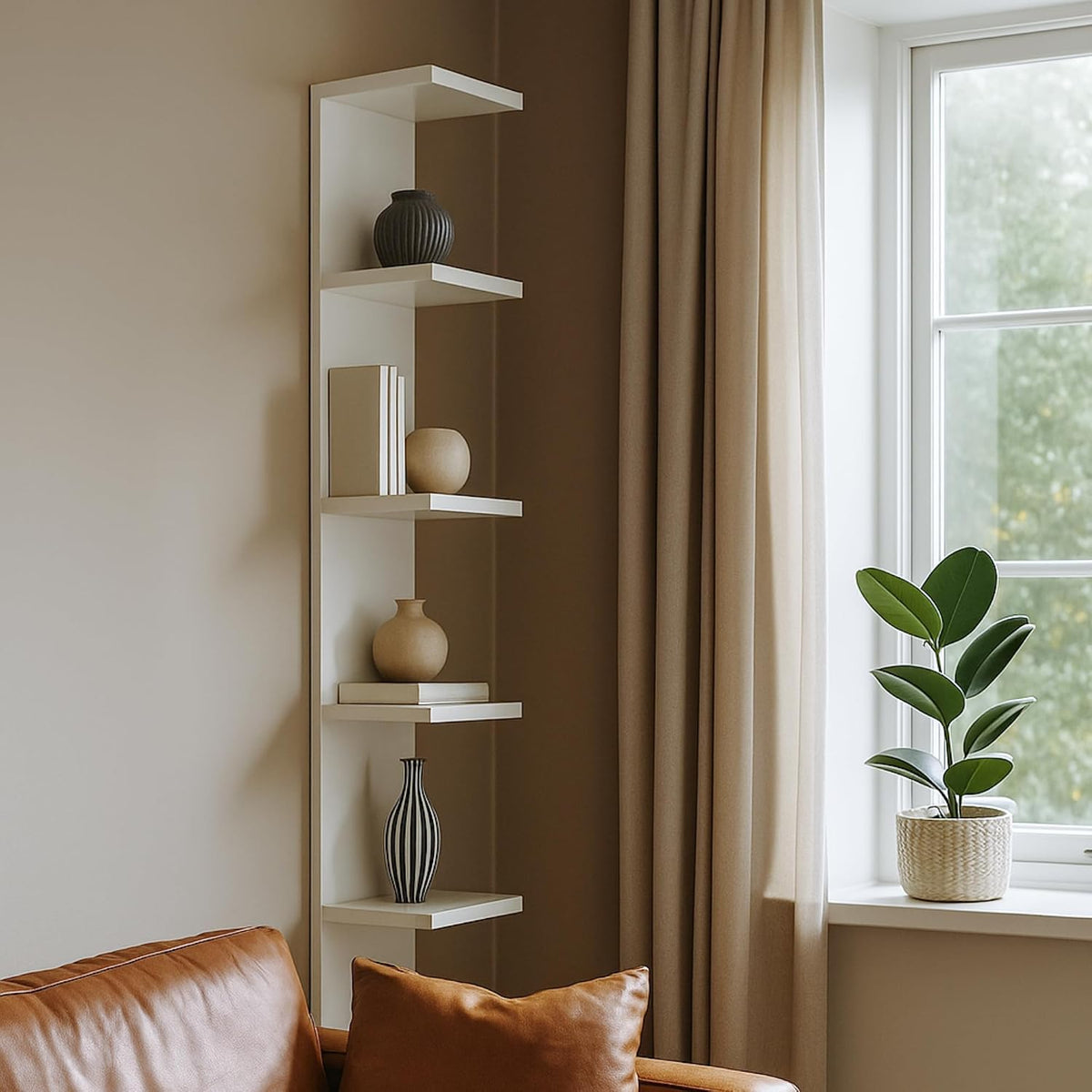 7 Tier Wall Shelf Unit,Vertical Column Floating Storage Home Decor Organizer,Lack Wall Shelf for Bedroom,Living Room,Office Decor-White -1 Pack