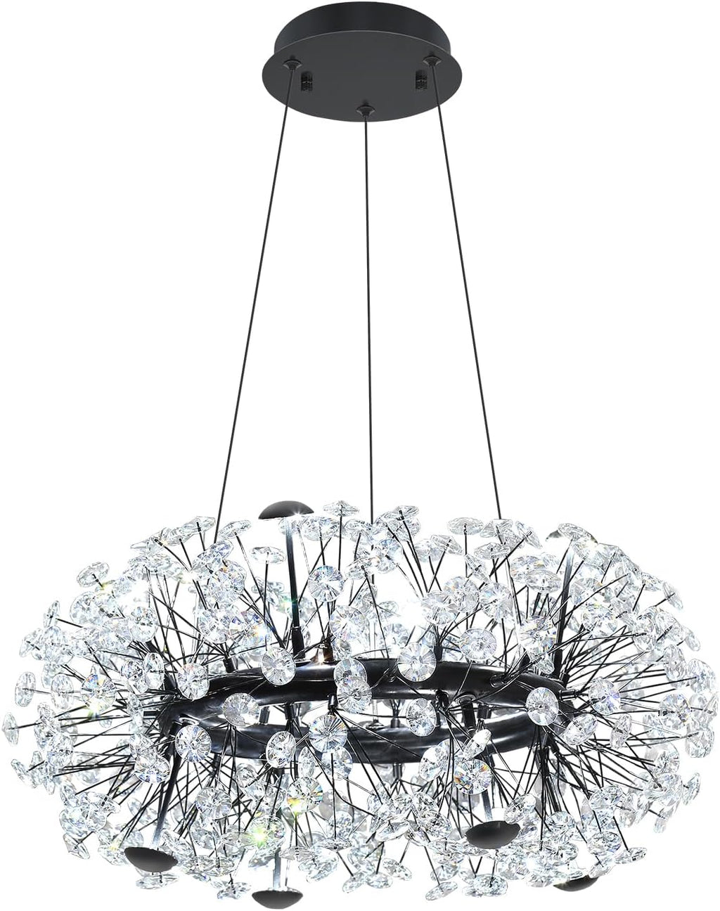 ykolupty 8-Light Dandelion Black Chandelier for Dining Room, Sputnik Pendant Light Fixture with Remote Control, 24 inches Modern Crystal Chandelier Living Room, Kitchen, Restaurant