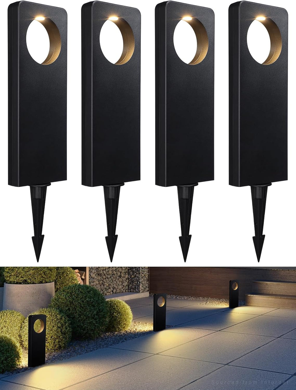 LEONLITE 4-Pack 12V AC/DC Anti-Glare Pathway Lights, Black, 3000K