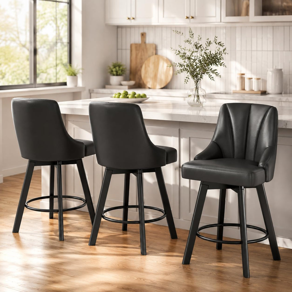 YaFiti 24" Swivel Counter Height Bar Stools Set of 2, Black
