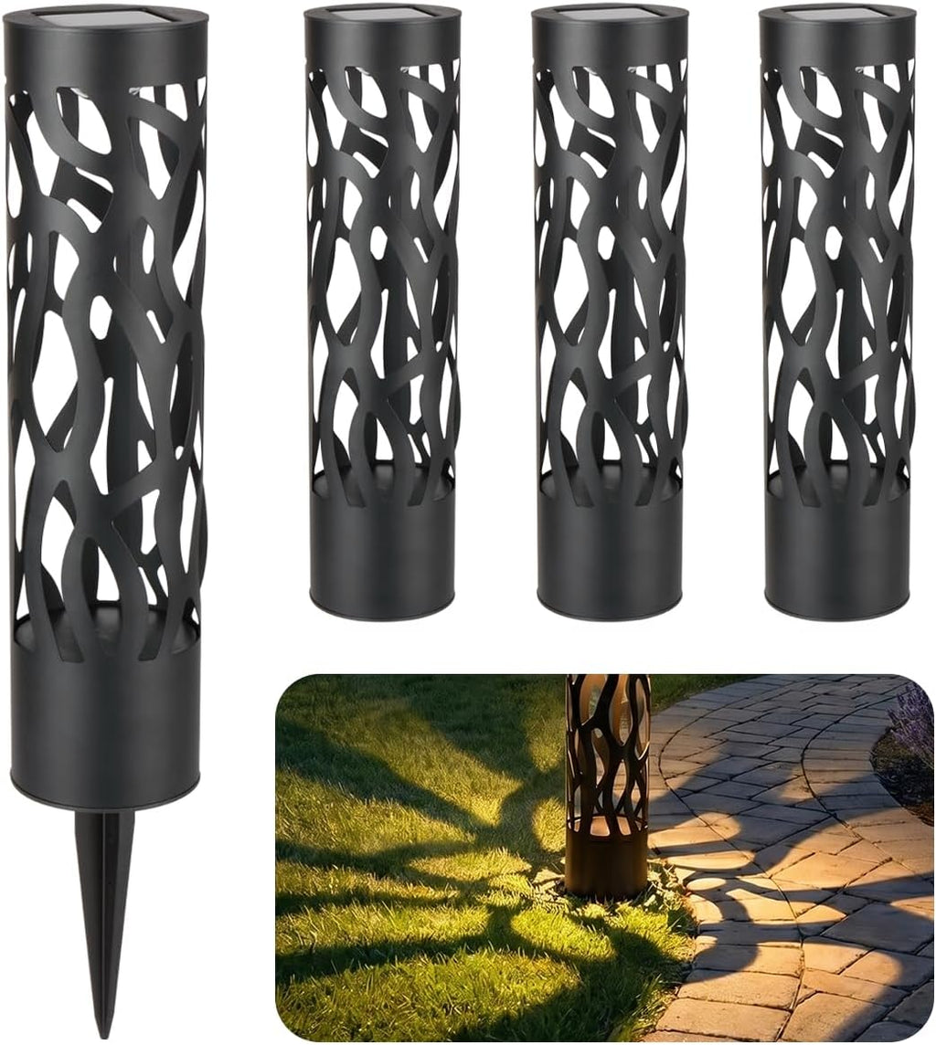 Home Zone Living Secure Solar Bollard Pathway Lights, 4-Pack, Black, 4"x16"