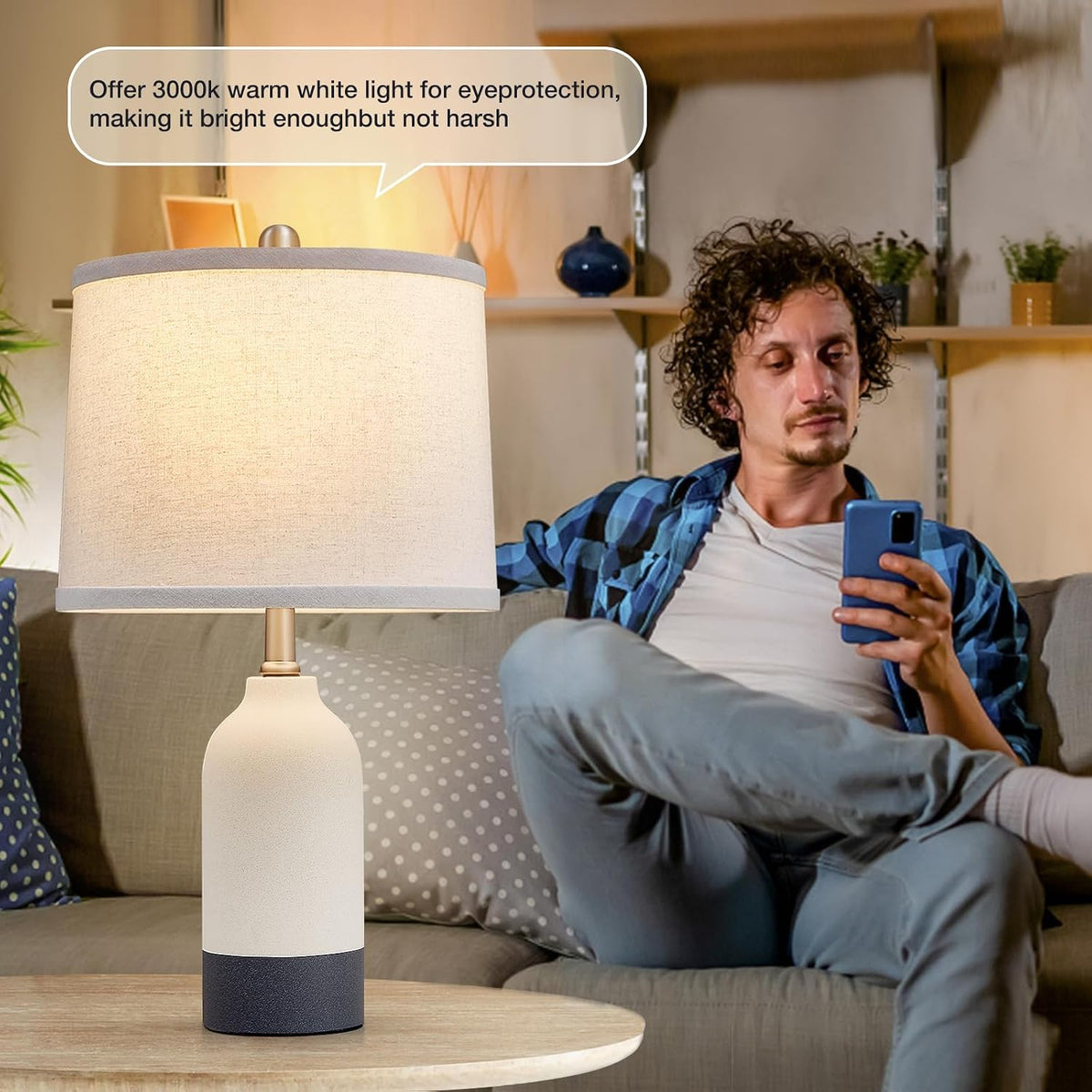 Luvkczc Ceramic Table Lamp Set of 2, Adjustable Color Temperature