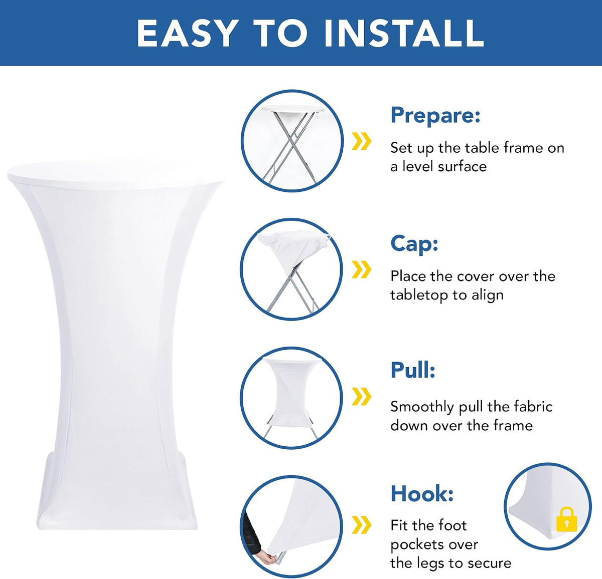 cocktail table covers-white spandex round high top table showing dimensions
