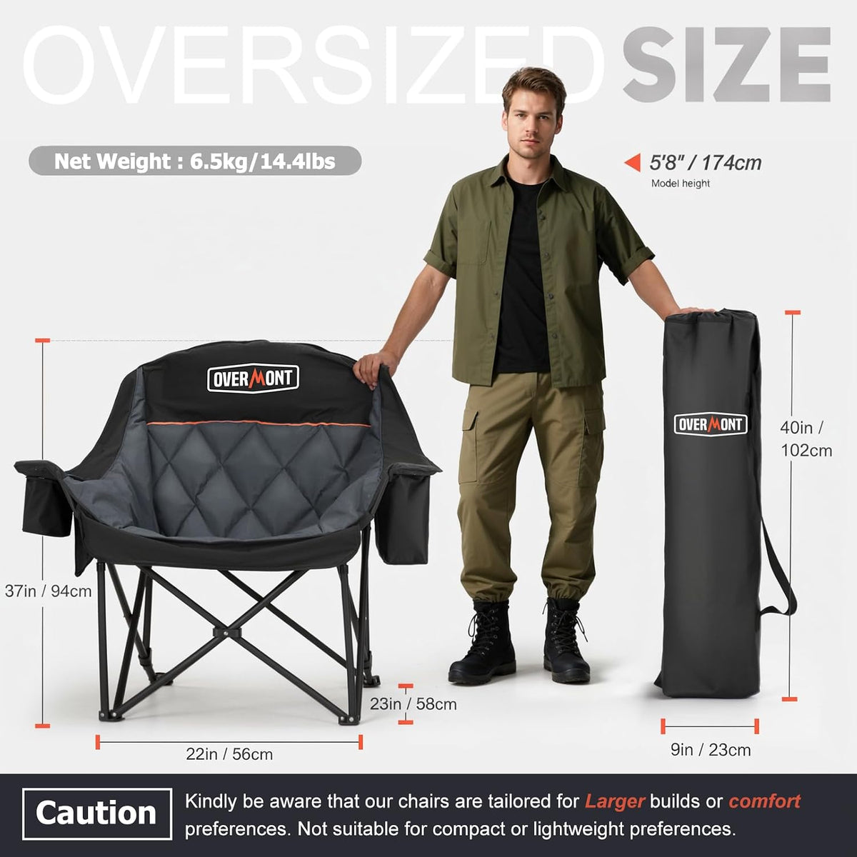 Overmont Oversized XL Camping Chair for Adults 500 lb Support