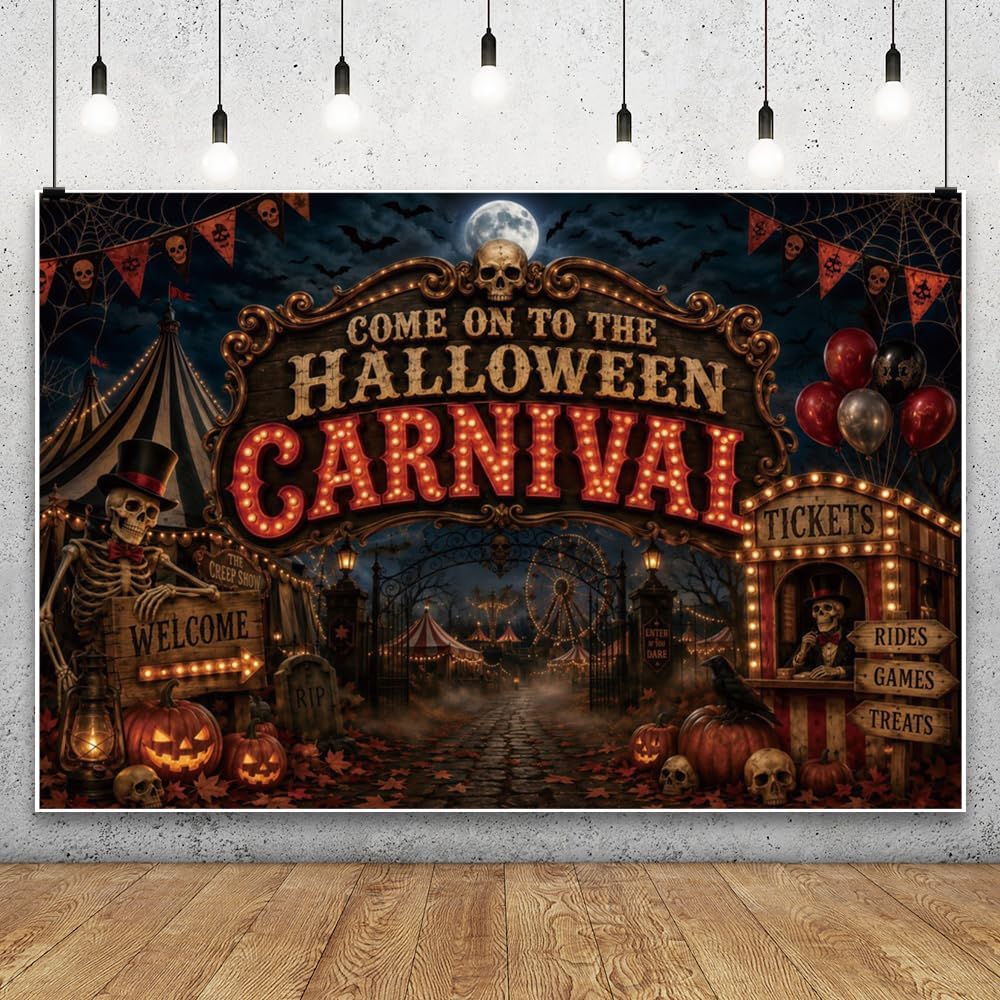 Halloween Carnival Backdrop Spooky Night Skull Haunted Circus Photography Bac...