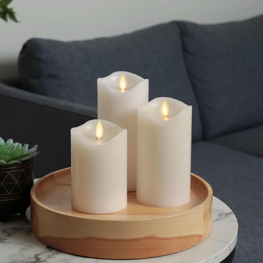 Matchless Candle Co. Flameless Moving Flame Pillars, Unscented Wax Melted Edge, AA Batteries