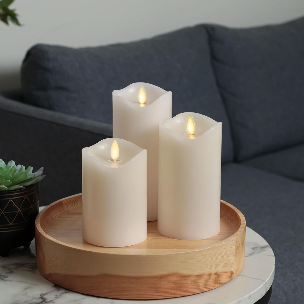 Matchless Candle Co. Flameless Moving Flame Pillars, Unscented Wax Melted Edge, AA Batteries